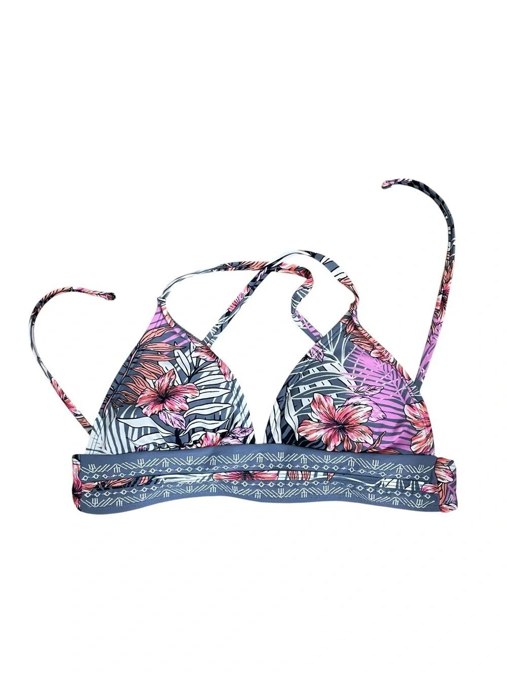Xhilaration Floral Triangle Bikini Top Women’s Small Halter Swim